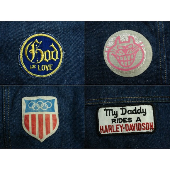 Size Kid's 14 Denim Trucker Jacket w/Harley-Davidson Patches by Sears Vintage - Picture 6 of 6